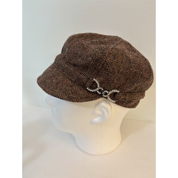 SCALA PRONTO Women's Wool Blend Herringbone Jeweled Flat Cap Newsboy Cap - Picture 1 of 6